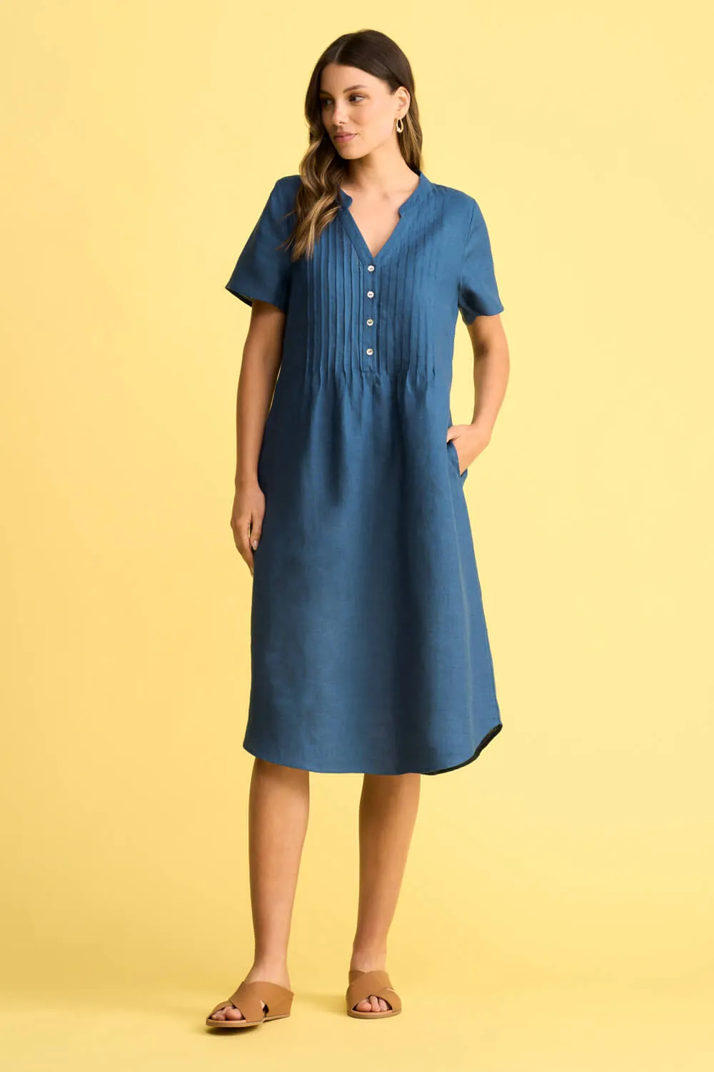 Pleat Front Midi Dress