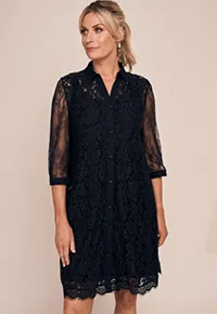 Blue illusion lace swing shirt dress