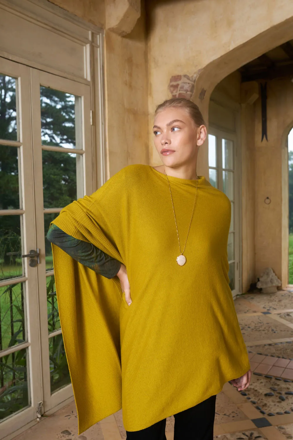 Chartreuse Ribbed Merino Poncho