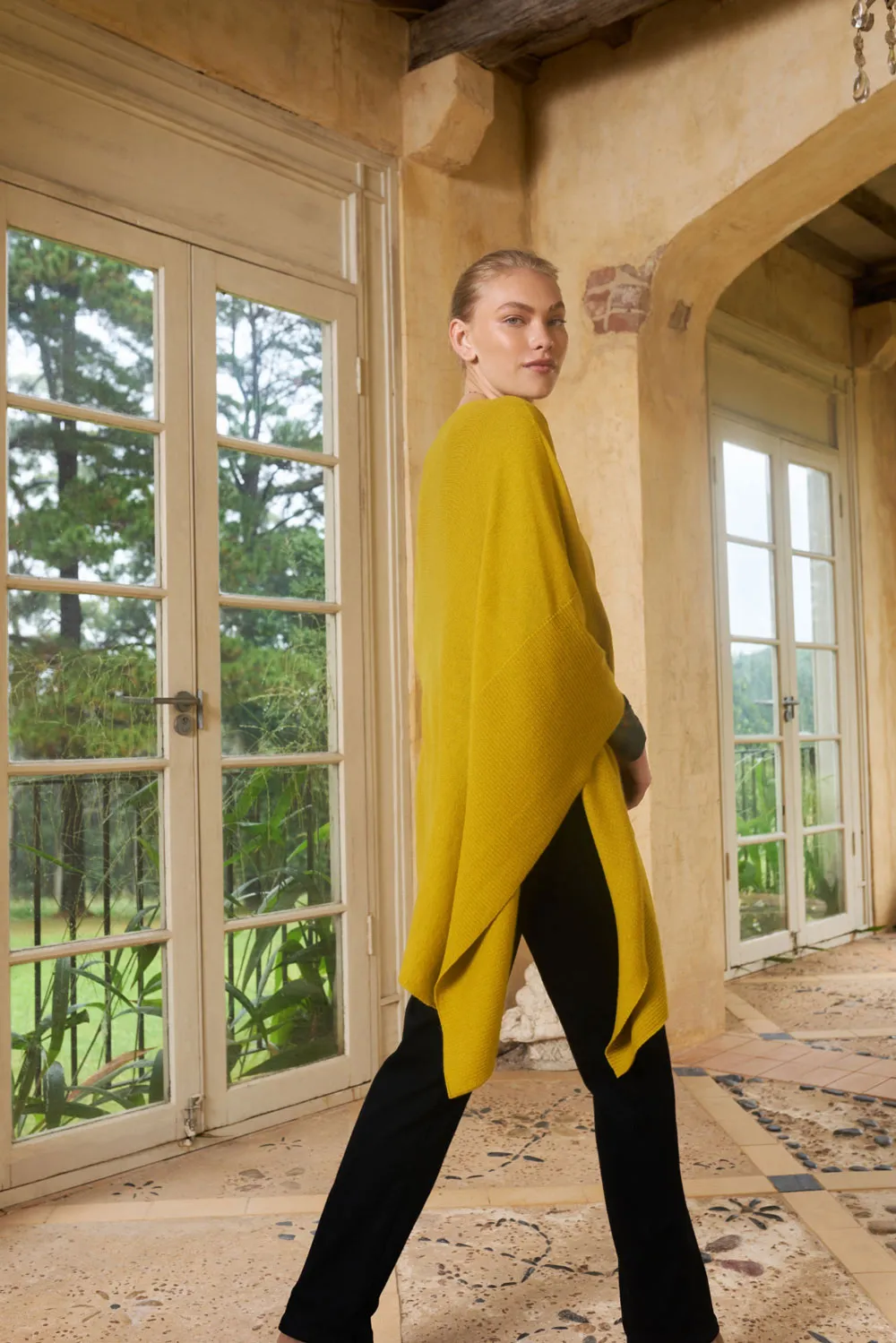 Chartreuse Ribbed Merino Poncho