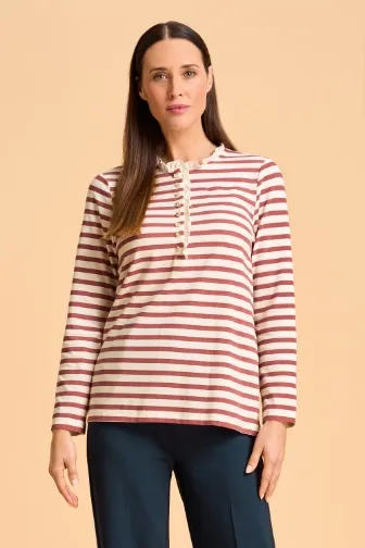 Ruffle Trim Henley T-Shirt