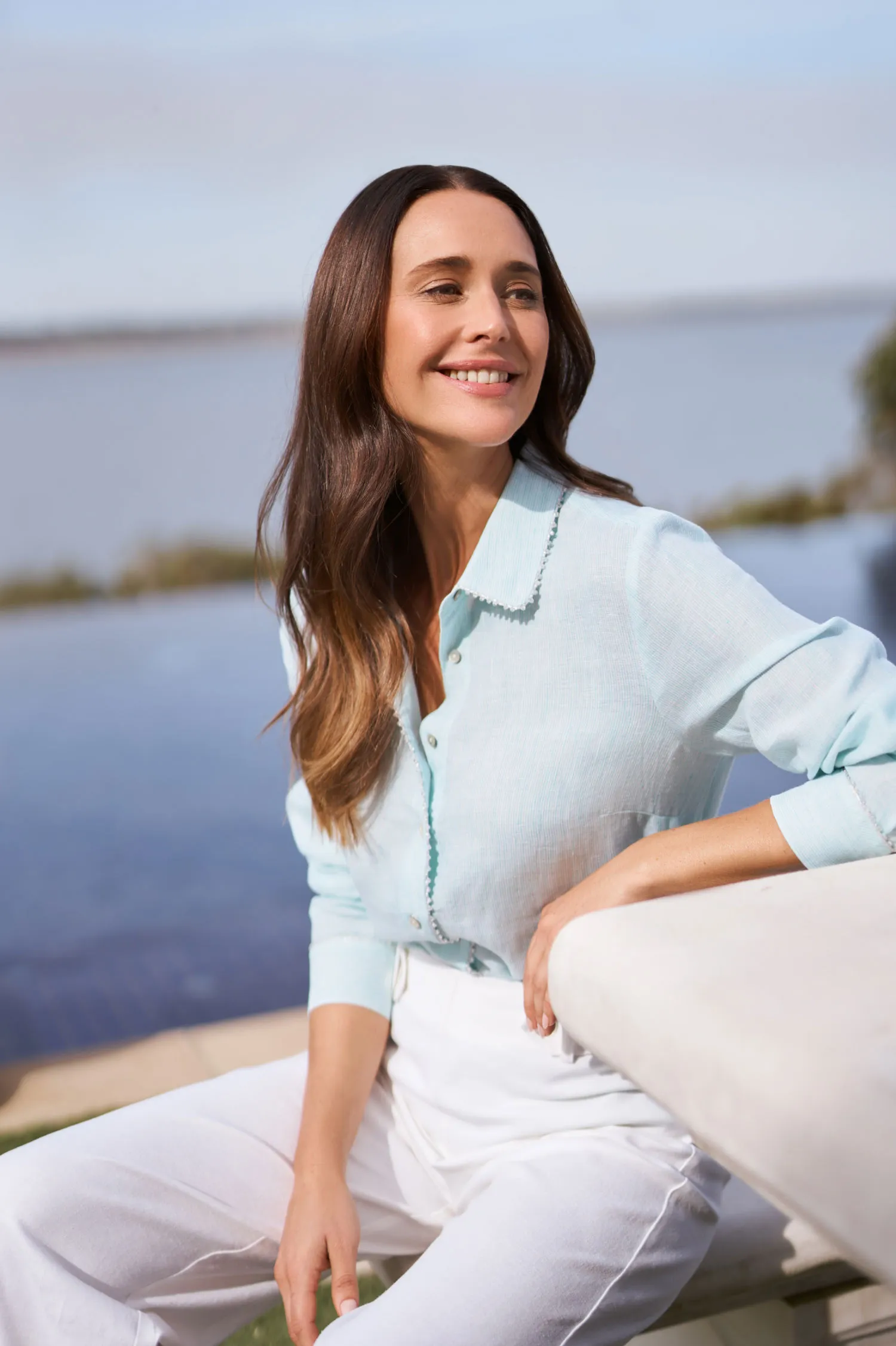 Stripe Linen Shirt + Full Length Waist Tab Linen Pant