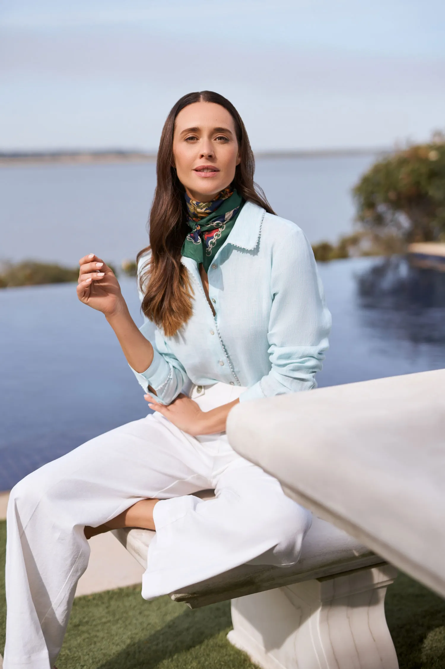 Stripe Linen Shirt + Full Length Waist Tab Linen Pant