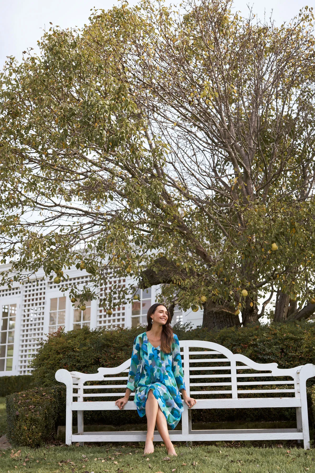 Printed Georgette Dress + Pearl Drop Earrings