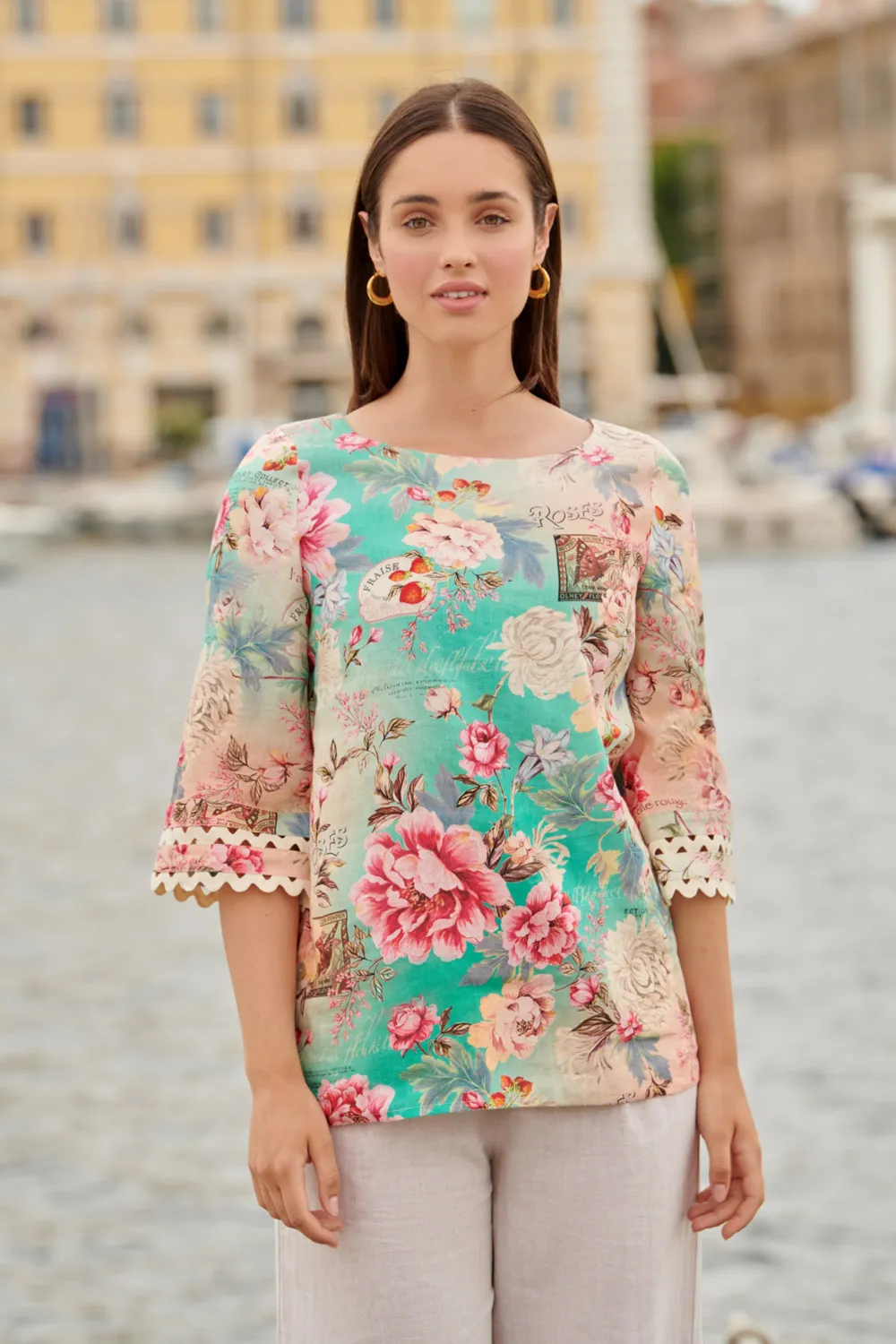 Linen Cuff Detail Top