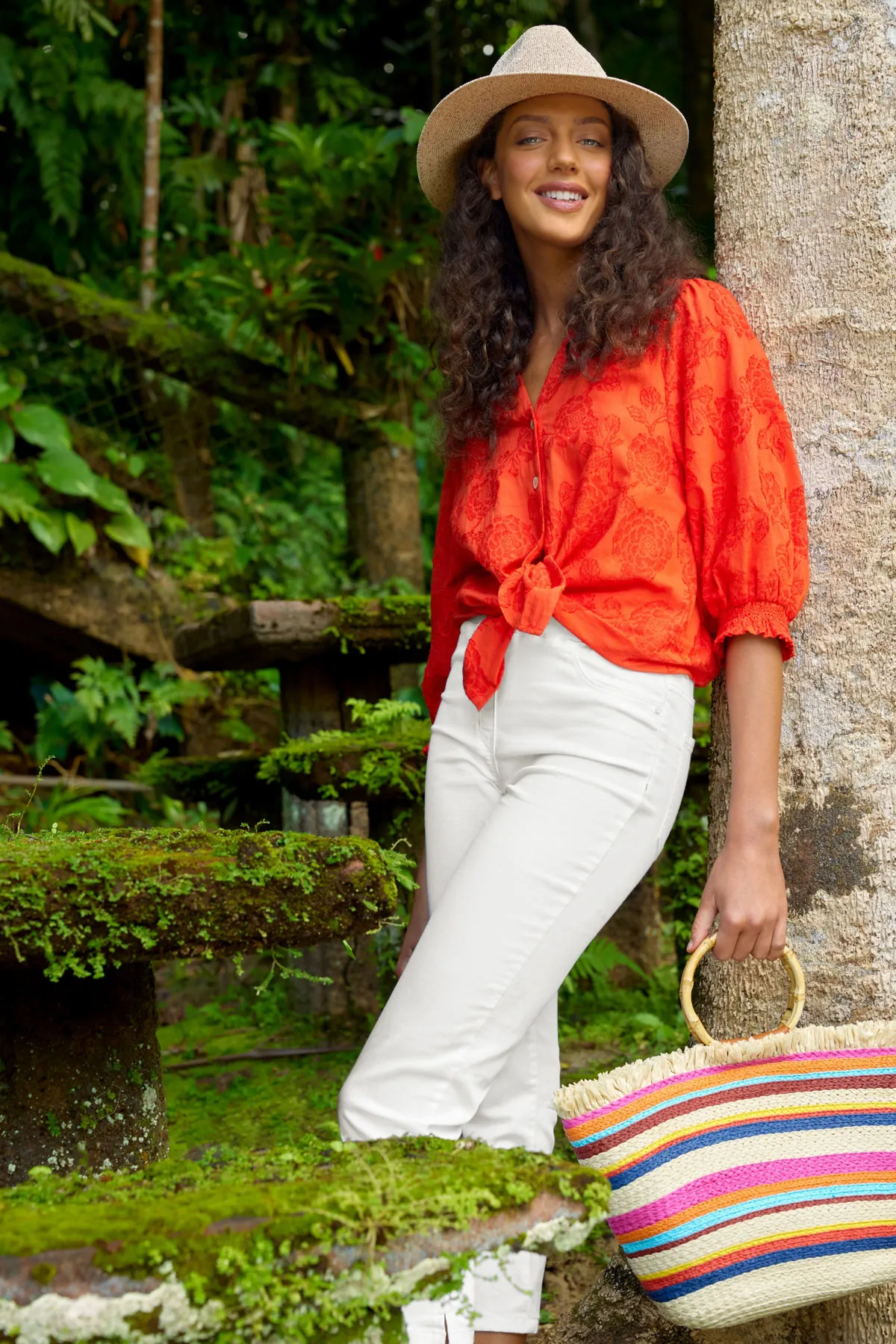 Jacquard Smocked Blouse