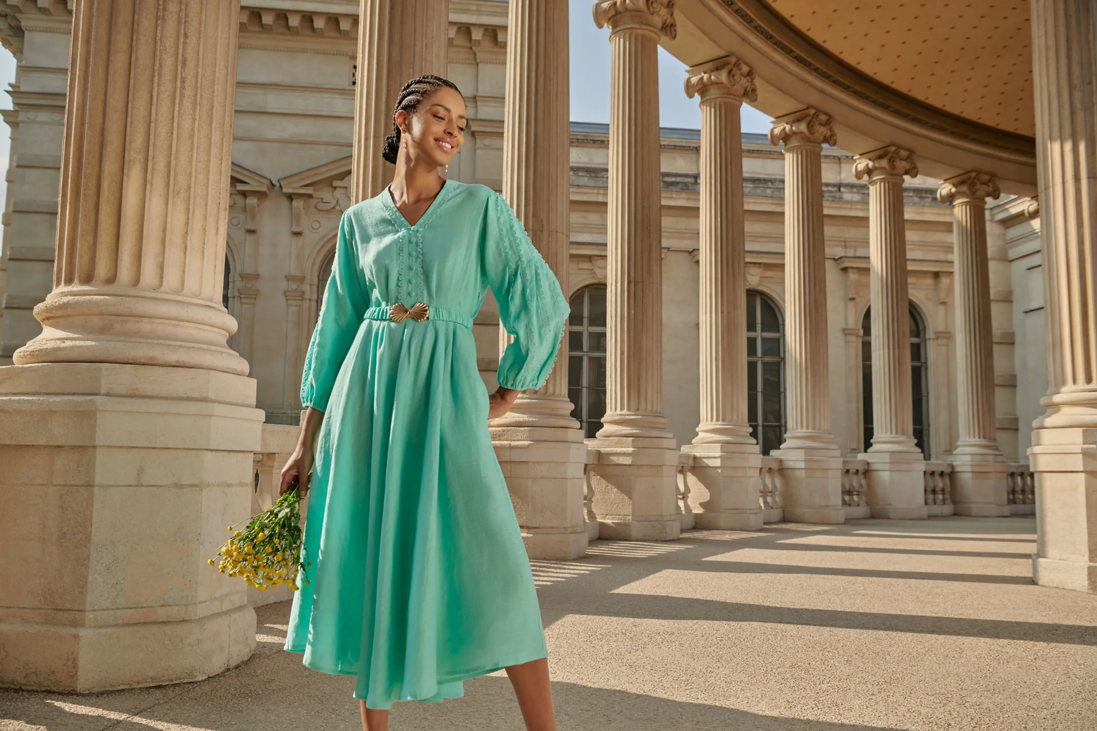 Lace Insert French Linen Dress