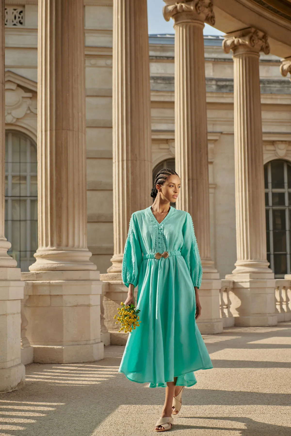 Lace Insert French Linen Dress