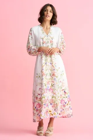 Border Print French Linen Dress