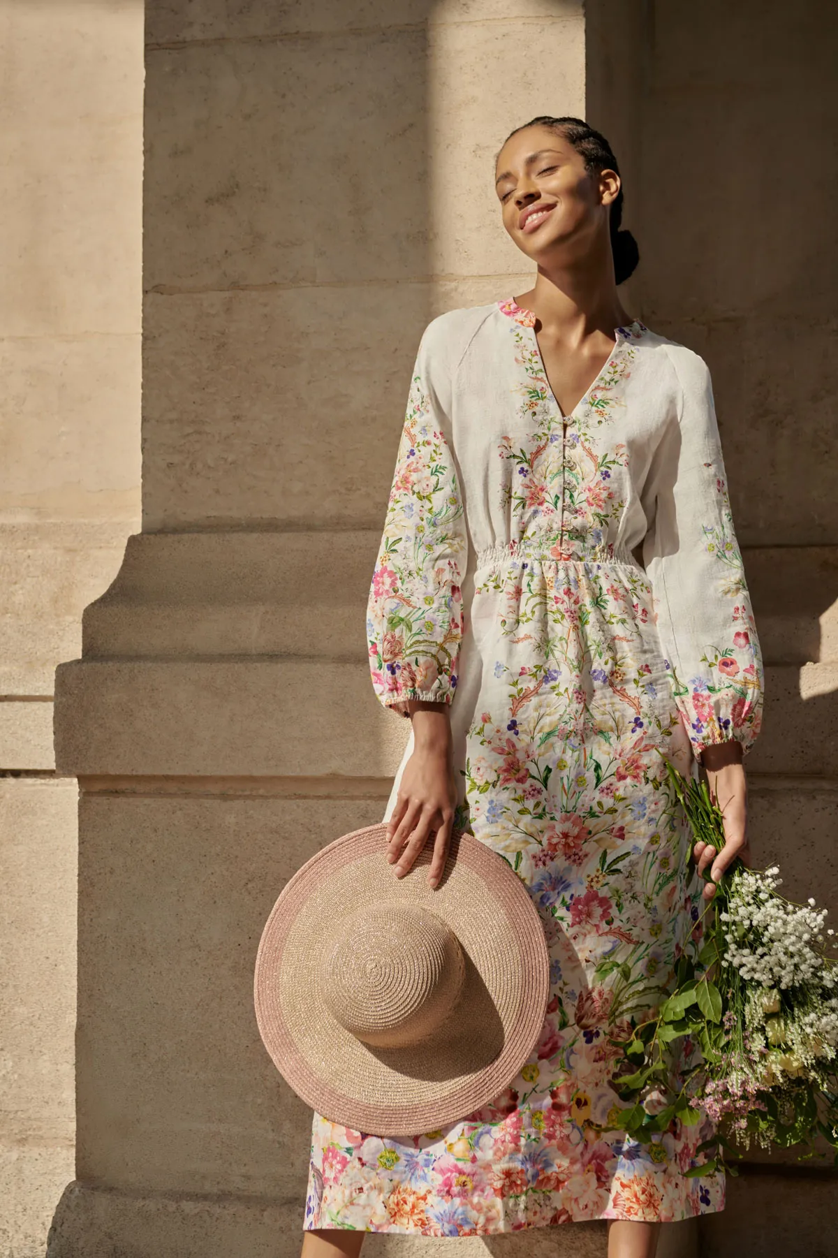 Border Print French Linen Dress