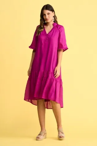 Linen Silk Ruffle Dress