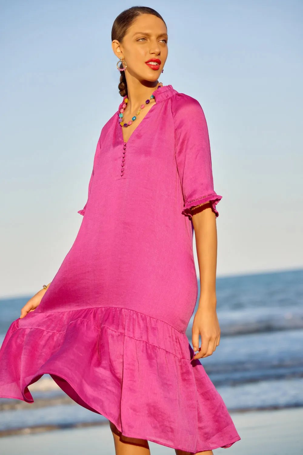 Linen Silk Ruffle Dress