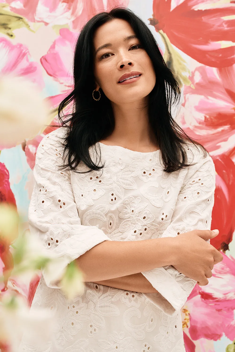 Broderie Side Button Top