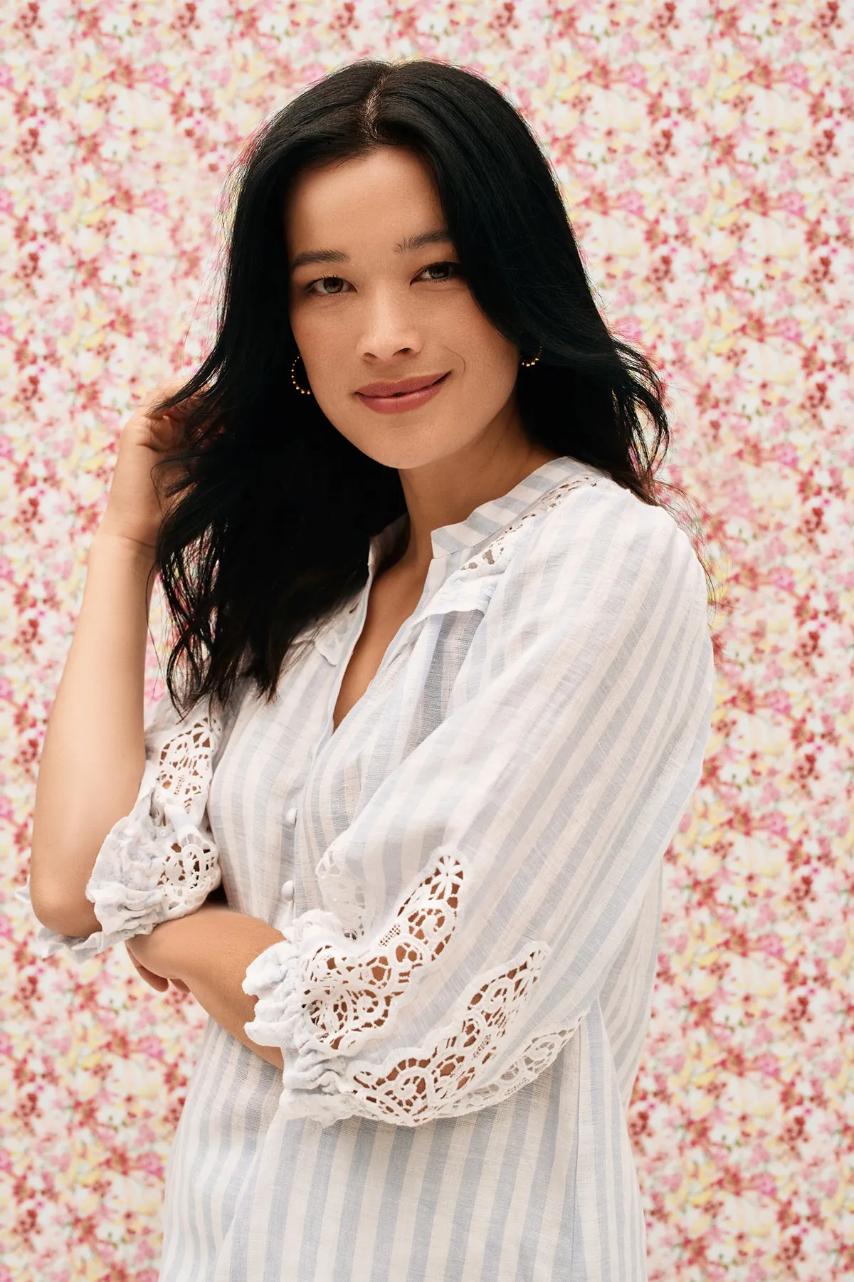 Lace Embroidered French Linen Top