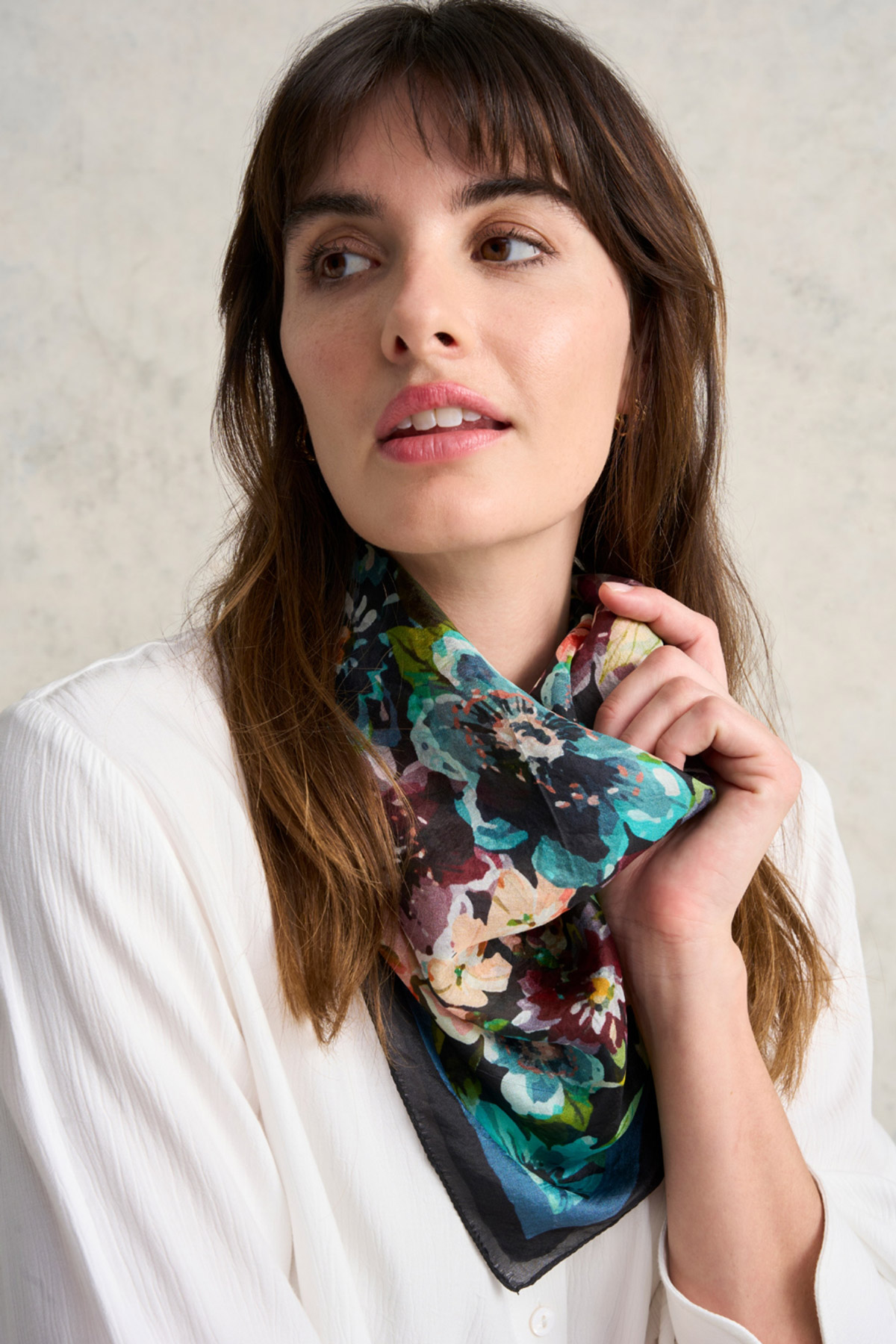 Floral Border Silk Scarf
