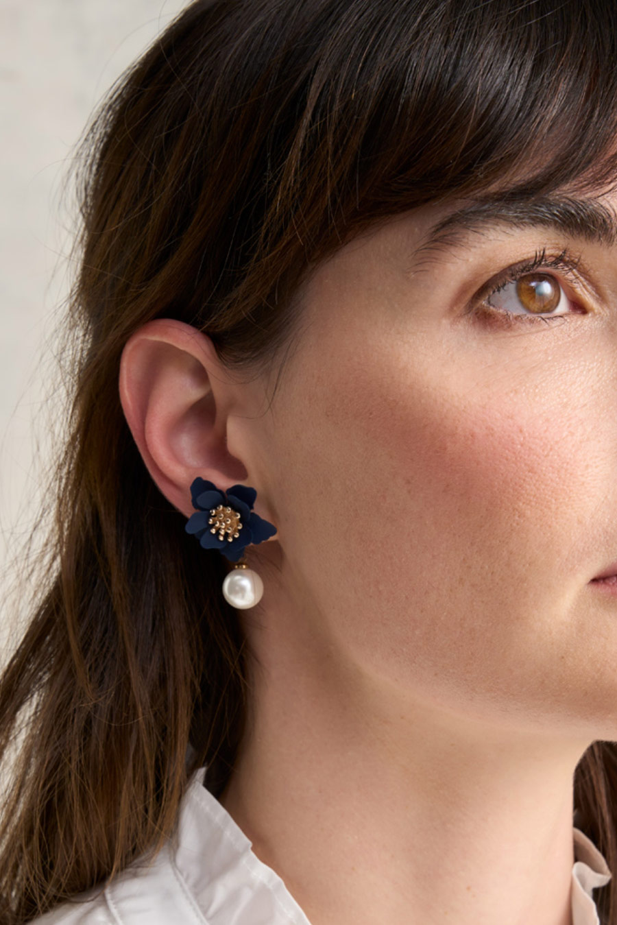Navy Floral Drop Earrings