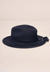 Blue Illusion crochet tassel bead fedora ink hat