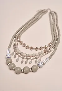 Blue Illusion long grey statement row necklace